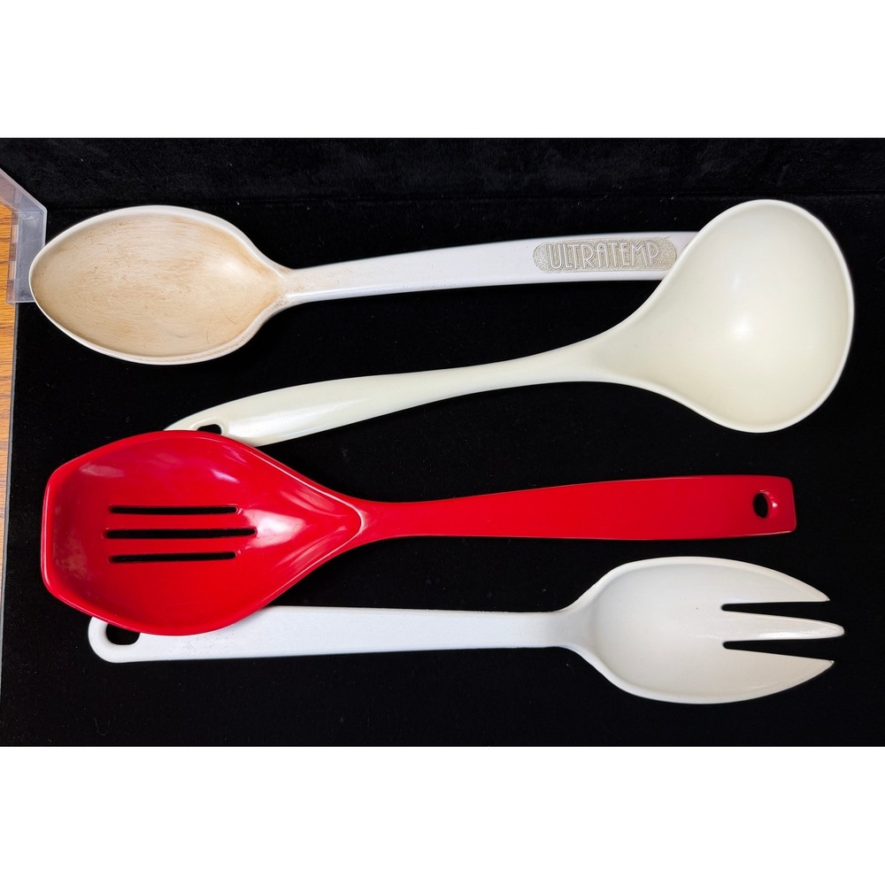 Vintage Kitchen Utensil Set Machi Melamine Red Slotted Spoon Ladle Ultratemp 4pc